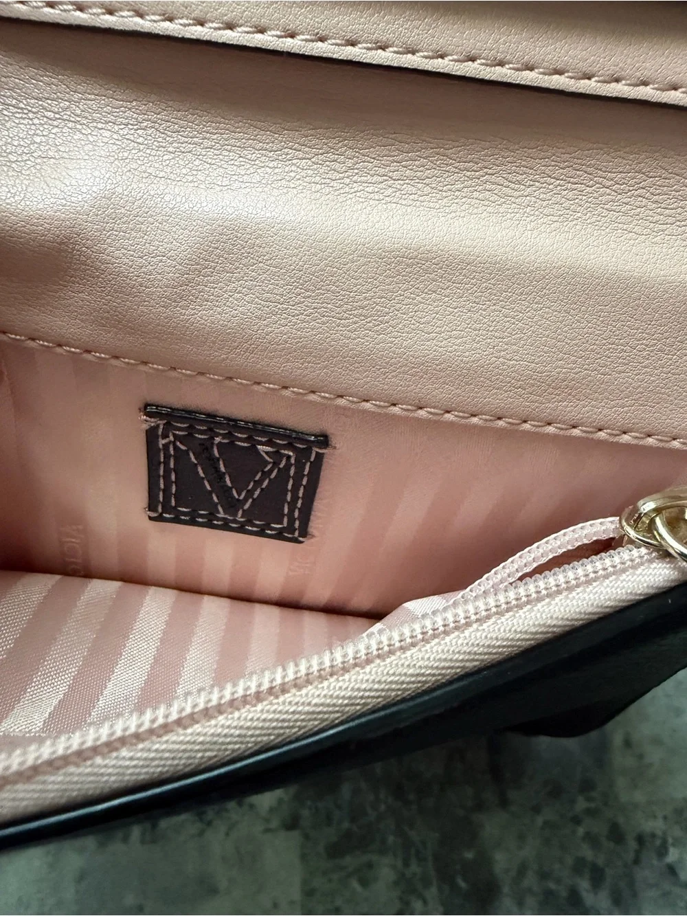 Victoria's Secret Black Quilted Wristlet Clutch with Gold V Accent